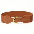 Cintura larga da donna marrone elastica con fibbia rotonda dorata in stile vintage - Cammello