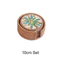Handwoven 10cm rattan coaster set with blue and green inlaid shell petal patterns - Blue Green Leaf Set of 6 (10cm)