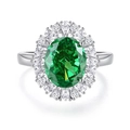 S925 Silberring mit ovalem grünem Smaragd-Edelstein und Halo-Diamanten in Birnenform - Größe 6 (US) / Smaragdgrüner Prunkvoller Ovaler Halo-Stil (FDJZ-064)