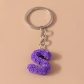 Floral S-shaped letter keychain in purple rose texture with silver metal ring - Letter S