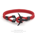 Detail shot of red braided Milan rope bracelet with black metal airplane clasp - Red Rope Black Airplane