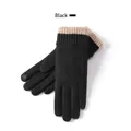 Black thermal winter gloves for women with touch screen fingers and ribbed cuffs - DY47 Series-Double Layer Knit Wrist / Black