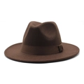 Detailed close-up of dark brown wool felt fedora hat with matching grosgrain ribbon trim - Dark Coffee