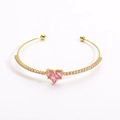 Gold-plated cuff bracelet featuring a central pink heart zircon and clear stone pavé - Gold Pink Zirconia