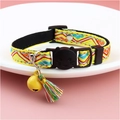 Rainbow patterned cat collar with safety buckle, yellow bell and tassel charm - Yellow Bell with Tassel