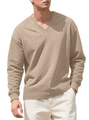 Khaki V-neck knit sweater for men with retro cable and geometric jacquard texture - S / Khaki