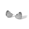 Macro shot of silver heart-shaped hoop earrings with pave-set white cubic zirconia stones - Silver Full Zirconia Style (TE6396-WT-S)