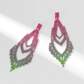 Bohemian style pink purple and green gradient crystal rhinestone drop earrings - Pink Purple Green Gradient