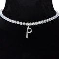 Silver alphabet P pendant necklace with sparkling zircons on a black model stand - Letter P [Silver]