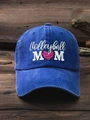 Blue washed cotton baseball cap with Volleyball MOM heart embroidery on wooden background - One Size / Sapphire Blue