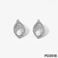 Pendientes de hoja plateados de acero 316 con perla blanca, modelo PD3518 - Forma de Hoja de Plata (PD3518)