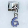 Italian charm link featuring a purple enamel number 6 pendant in stainless steel - Number 6