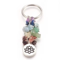 Colorful natural crystal chips pyramid keychain with silver lotus charm on white background - Flower Style