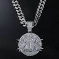 Collana cubana d'argento con pendente a corona King of Kings e strass scintillanti - Argento (KING) Con Catena Cubana Da 50cm