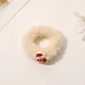 Detail of plush cream hair scrunchie featuring a cute 3D Christmas snowman with red hat - Christmas Plush Hair Tie - Snowman