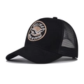 Gorra trucker negra de gamuza con parche bordado de águila y malla transpirable - Ajustable / Negro