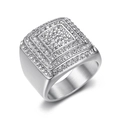 Luxurious silver square multi-layer hip hop ring for men with brilliant zircon pavé - US 7 / Silver