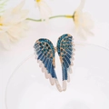 Blue and gold angel wing brooch with sparkling rhinestones and gradient enamel details - Blue Gradient