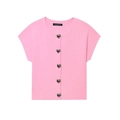 Pink short sleeve knit cardigan with decorative silver heart-shaped metal buttons - S / Pink