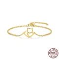 Grazioso bracciale gatto cuore in argento sterling 925 dorato con catenina regolabile - Argento 925 / Oro
