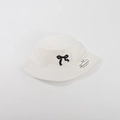 White kids bucket hat with black bow embroidery and side woven label detail - CM8006 Embroidery Bow Series / White