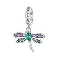 S925 sterling silver dragonfly charm with colorful cubic zirconia stones and macro detail - Colorful Zirconia Dragonfly (SCX141)