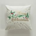 Funda de cojín crema Merry Christmas con texto dorado y motivo festivo de acebo y bayas - Con Núcleo de Algodón 3D No Tejido de 400g / Estilo 3
