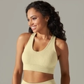 Seamless ribbed yoga sports bra in cream yellow with racerback design and high elasticity - S / Tops / Khaki