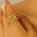 18K gold plated stainless steel sunburst ring with spiral texture for women - 18k Gold Plated (0288)