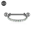 G23 titanium nipple bar with white opal cluster and half-circle ring detail - 12mm Steel with Opal OP17