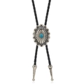 Detail der Western-Bolo-Krawatte mit Sonnenblumenanhänger und Türkisstein-Inlay - Stil B-Sonnenblume Türkis