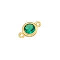 Golden round emerald gemstone connector with dual rings for DIY jewelry making and crafts - Emerald