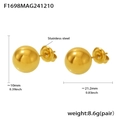 Detailed dimensions of 18K gold PVD coated hollow sphere earrings in stainless steel - Ball Style (F1698) / Gold Hollow Steel Ball Stud Earrings
