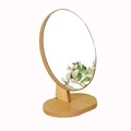 Minimalist round wooden tabletop vanity mirror with light oak frame and oval base - Oval Princess Mirror