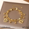 Double-layered gold heart pendant bracelet with snake chain and box chain detail - Snake Chain Zirconia Heart Style (KB203686-Z)