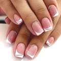 Handmade press-on nails featuring elegant pink French design with gold glitter accents - No Accessories Style / X-0197 Minimalist White Line