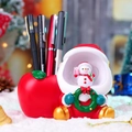 Christmas Santa Claus and red apple pen holder made of resin for holiday desk decor - Santa Apple Pen Holder (2104-50 Snowman)
