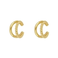 Detail von goldenen zweischichtigen C-Manschetten mit Seilstruktur und glatter Oberfläche - Zweilagige Gedrehte Ohrmanschette - Gold