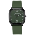 Dettaglio ravvicinato del quadrante dell'orologio al quarzo quadrato verde scuro con numeri - Verde