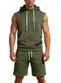 Ensemble homme débardeur à capuche vert olive et short avec texture nid d'abeille - S / Vert Armée