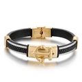 Bracelet multicouche en cuir pour homme avec câble en acier inoxydable et détails dorés - Style Ancre Dorée (KB161160)