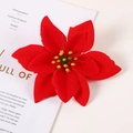 Vibrant red velvet artificial Poinsettia flower head for Christmas tree decoration - Five-Point Christmas Flower / Red