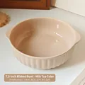 7.5-inch beige ceramic soup bowl with vertical ribs and double handles for home dining - Milk Tea Brown