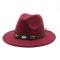 Burgundy western felt fedora with ethnic style turquoise and wooden bead decorative band - M (56-58cm) / Burgundy