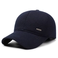 Dark blue winter wool baseball cap for men featuring a textured fabric and metal logo tag - Adjustable / Navy Blue