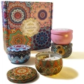Detailed set of scented soy candles with dried flowers in mandala tins and gift box - Style C (4 Pieces/Pack Gift Box Set) / Set of 4