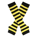 Black and yellow striped knit fingerless arm warmers on a minimalist white background - Black and Yellow Wide Striped