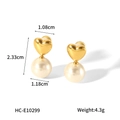 Boucles d'oreilles cœur en acier doré 18K et perle blanche, longueur 2,33 cm - Style Cœur de Perle (HC-E10299)
