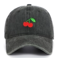 Detailed close-up of cherry embroidery on washed cotton vintage baseball cap texture - Army Green