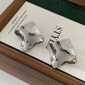 Detailed close-up of silver irregular square stud earrings with a liquid metal texture - 34# Silver Earring Post - Silver - Liquid Metal Square